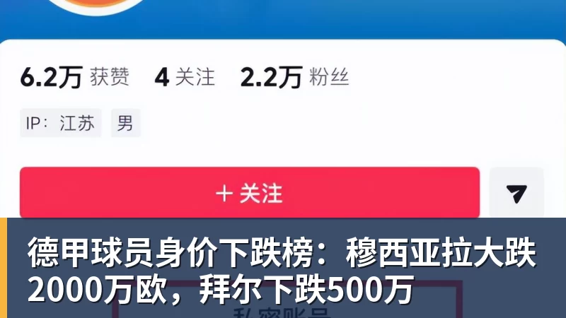 澳门十大正规电子游戏平台德甲球员身价下跌榜：穆西亚拉大跌2000万欧，拜尔下跌500万